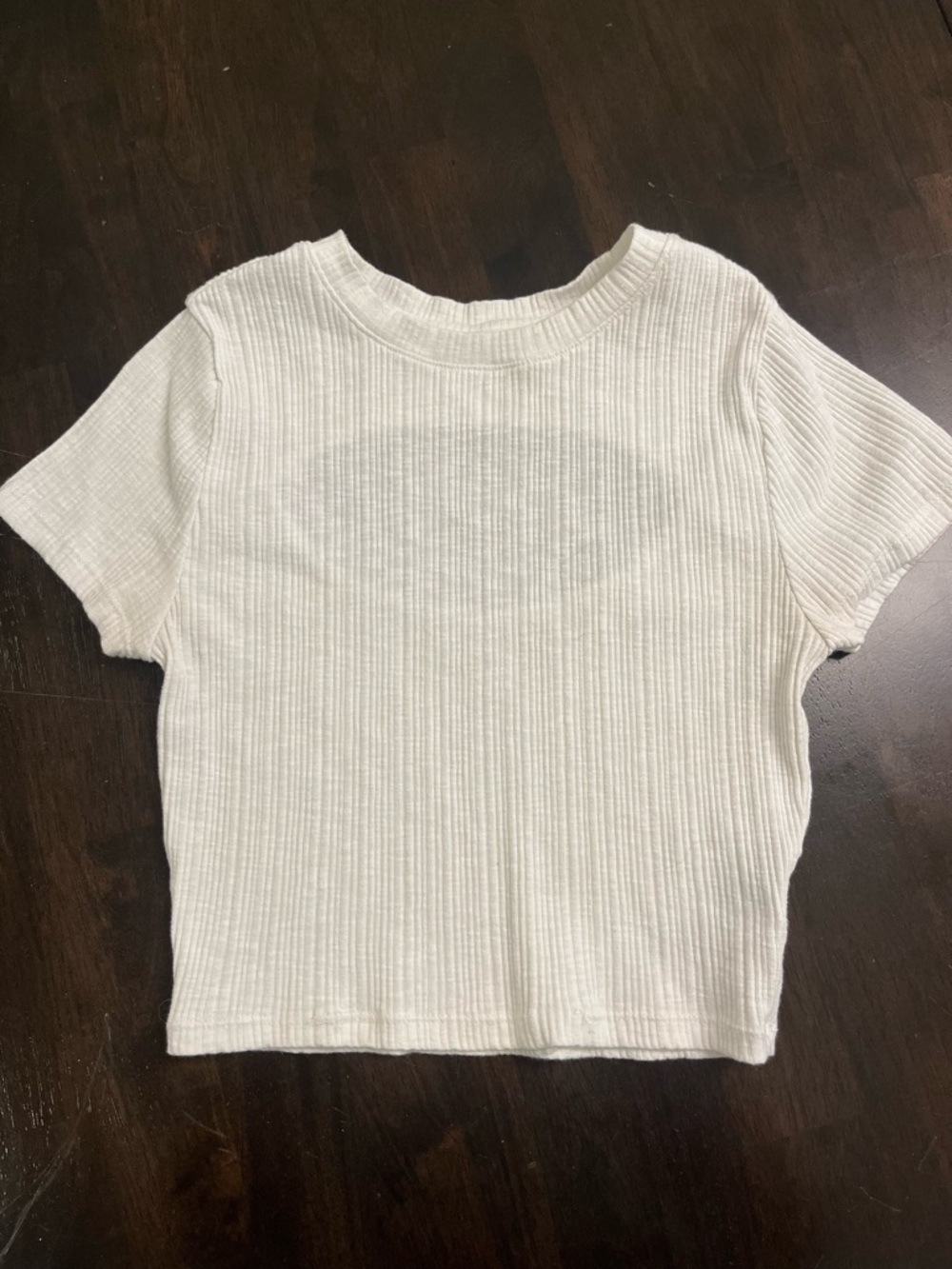 White Ribbed Short Sleeve Crop Top